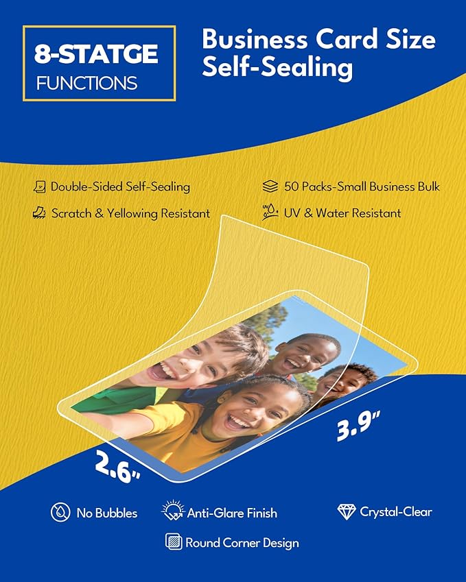Uinkit 10Mil Self-Sealing Laminating Pouches Business Card Size, for 2.6x3.9" Cards, Ultimate Solution for Restaurant IDs, School Badges, Event Credentials - No Laminator (110-Pack Bulk)