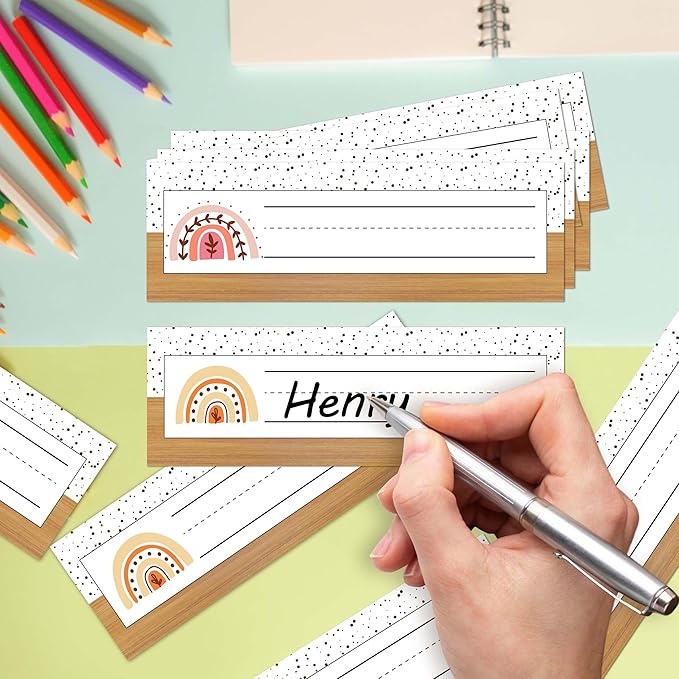 Name Tags for Classroom Cubbies, 30 Boho Rainbow Name Plates for Desks, Back to School Self Adhesive Name Tags Sticker for Teachers Elementary - A03