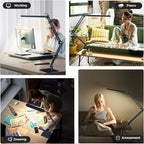 SKYLEO LED Desk Lamp with Slim Base - Adjustable Swing Arm Desk Light, Dimmable, Timer, Eye Protection, Memory Function, 1300LM, 12W, Blue
