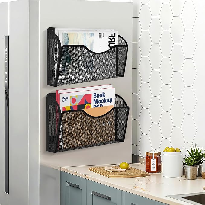KZWKRG Magnetic File Holder, Magnetic File Folder Holder, No Drilling Installation, Magnetic Mail Holder File Organizer for Whiteboard,Office,Refrigerator,File Cabinets,Classroom