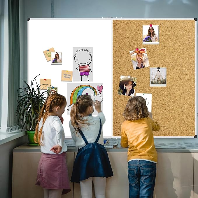 XBoard Extra Large Magnetic White Board and Bulletin Corkboard Combination, 72 x 48 Inch Foldable Dry Erase & Cork Combo Board for Wall with Aluminum Frame, 6' x 4' Notice Memo Board Pin Vision Board