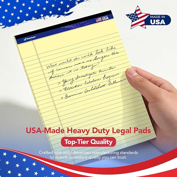 WritePads Legal note pads 8.5"x11" Legal Pads,Wide Ruled,Canary Paper,12 Pack,50 Sheets Per Writing Pad,Micro perforated Writing Pad,BL-MCY50W-12PAD