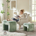 ZYKZYK Small Ottoman Set of 2 Vanity Stool Chair with Modern Ottoman Foot Rest M-Shaped Design for Bedroom Entryway Makeup Vanity Entryway (2-in-1) Green