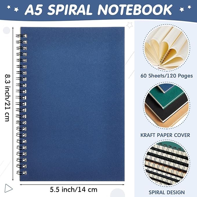 Mimorou 12 Pack Hardcover Spiral Notebook College Ruled A5 Lined Spiral Journal Notebook for Office School Supplies, 100 Pages/ 50 Sheets, 8.3 x 5.5 Inches