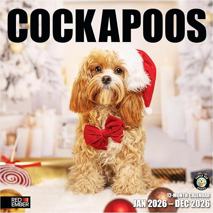 RED EMBER Cockapoos 2026 Wall Calendar 12 Month | 12" x 24" Open | Thick & Sturdy Paper | Holiday Gift | Cute Puppy Dog Calendar 2026
