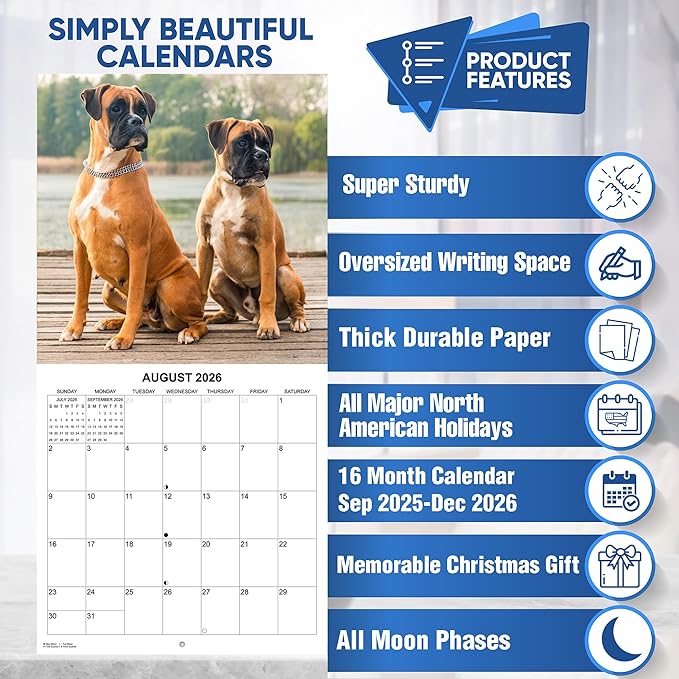 2026 Boxers Monthly Wall Calendar | Boxer Dog Breed 2026 Wall Calendar 2025-2026