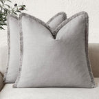 Foindtower Set of 2 Decorative Linen Fringe Throw Pillow Covers Cozy Farmhouse Cushion Cover with Tassels Accent Pillowcase for Couch Chair Sofa Bed Living Room Home Decor,24×24 Inch,Light Rustic Gray