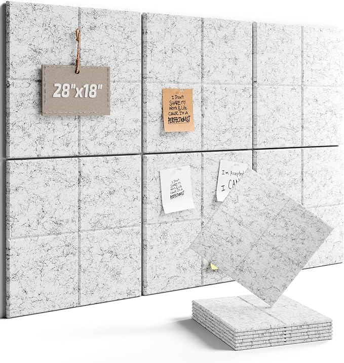 Fluxynara Felt Bulletin Board Tiles -28"x18" Cork Board Alternative for Office Decor, Push Pin Board Wall Organizer 6-Pack-Marble Gray