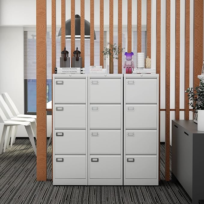 Fesbos File Cabinets - 4 Drawers Vertical 17.8" Deep Lockable Filing Cabinet - White Metal Storage Cabinets for Home Office to Hanging Files Letter/Legal/F4/A4 Size