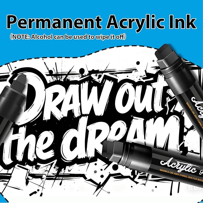 MEHVOR Acrylic Paint Markers, 5 Poster Markers Jumbo Black,15mm Wide Tip Permanent Ink 36g, Thick Acrylic paint pens for Poster, Glass, Rock Painting, Stone, Wood, Car, Ceramic, Fabric （Black）