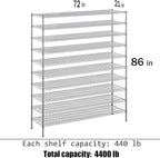 Regal Altair 21" Deep x 72" Wide x 86" Height Wire Shelving Kit | 10-Tier | NSF Commercial Storage Rack Unit