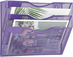 EASEPRES 3 Pocket Mesh Hanging Wall File Organizer, Wall Mounted Mail Paper Document Folder Holder, Clipboard Storage Organization Magazine Rack with Nametag Label for Office School Home, Purple