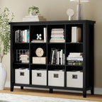 SIMPLIHOME Artisan Bookcase - 57 inch Tall 12-Cube Solid Wood Cube Organizer in Black, Transitional Storage Bookcase for Living Room, Study Room or Office with Fixed Shelves and Tapered Legs