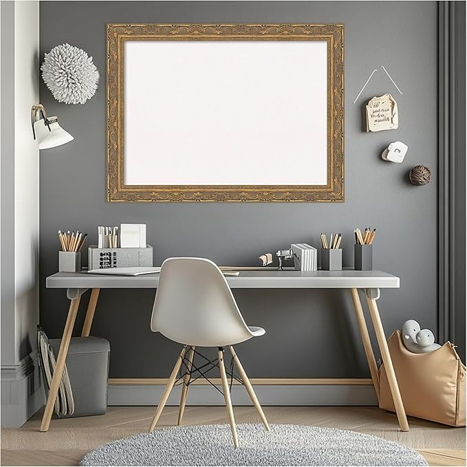Amanti Art White Cork Board for Wall, 24x32 Vision Board with Gold Frame, Medium Corkboard Office Decor for Home Organization, Traditional Corkboard Pinboard to Display Items for Home Organization
