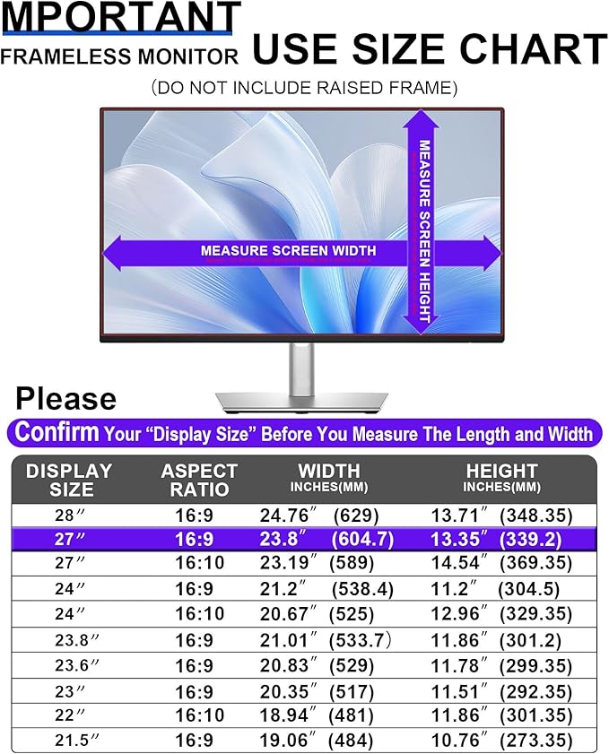 FILMEXT [2023 Upgrade 27 Inch Removable Privacy Screen Filter for 16:9 All-in-One Desktop/Frameless Computer Monitor, Bubble Free Anti Spy Blue Light Filter for Computer