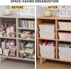 Anywish Small Storage Bins with Lids 6 Packs, Plastic Storage Basket with Bamboo Lid for Pantry Organization and Storage Containers for Shelves Drawers Desktop Closet Playroom Office Home, White