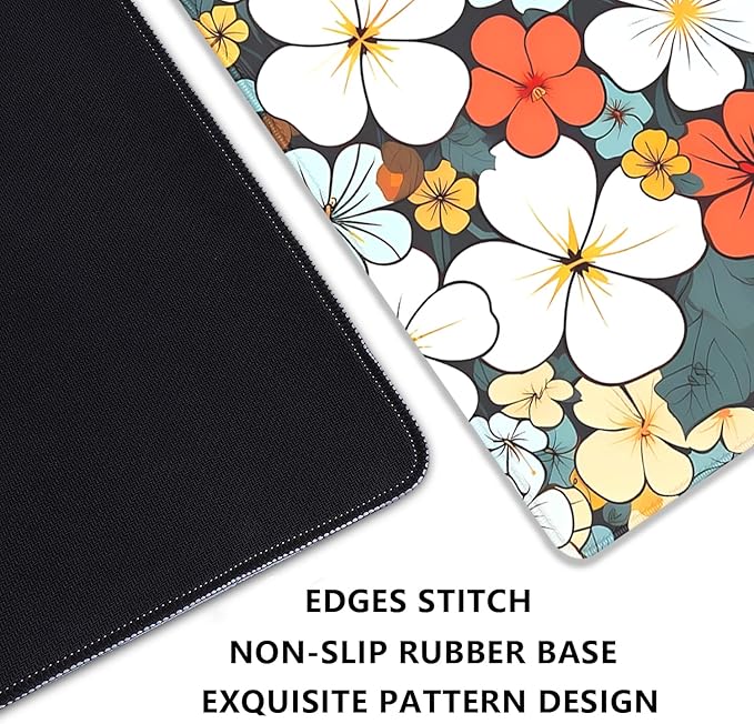Boho Abstract Floral Mouse Pad Desk Mat,27.5X11.8 in Extended Gaming Mouse Pads with Stitched Edges,Non-Slip Waterproof Rubber Base Mouse Mat for Office,Computer,Keyboard,Laptop and Home Desk Mat