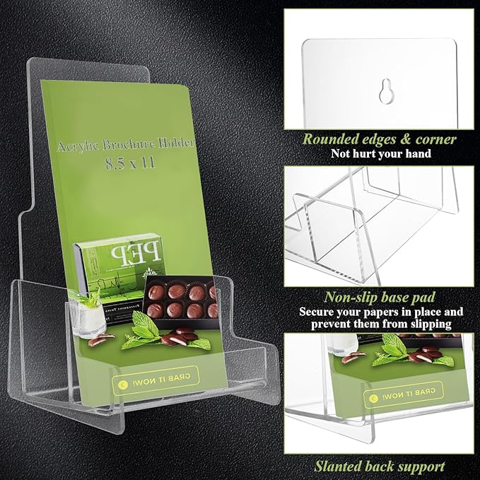 LISHINE 4 Pack Brochure Holder Wall Mount 8.5 x 11 Inch Plastic Flyer Holder Clear Literature Holder Pamphlet Holder Wall Brochure Display Stand for Trifold, Magazine, Document