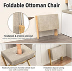 BAMBOOHOMIE Foldable Foot Stool Ottoman, Modern Foot Rest with Bamboo X Legs & Thick Foam Cushion, Folding Foot Stools Small Padded for Bedroom Living Room, Footstool for Chair Couch (Natural - Brown)