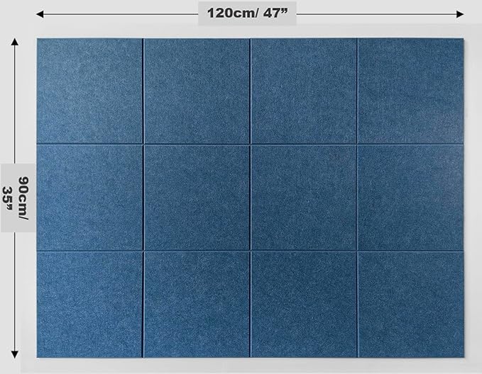 DECORITA Blue Felt Notice Board 47"x35" | Large Cork Bulletin Board Alternative for Office, Home & Classroom | Felt Wall Tiles (12-Pack) | Blue Classroom Decor Office Supplies | Ocean Blue