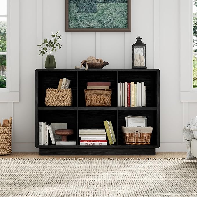 ChooChoo 6 Cube Storage Organizer, Wooden Bookcase with Storage, Cube Storage Bookshelf for Bedroom and Home Office, Black