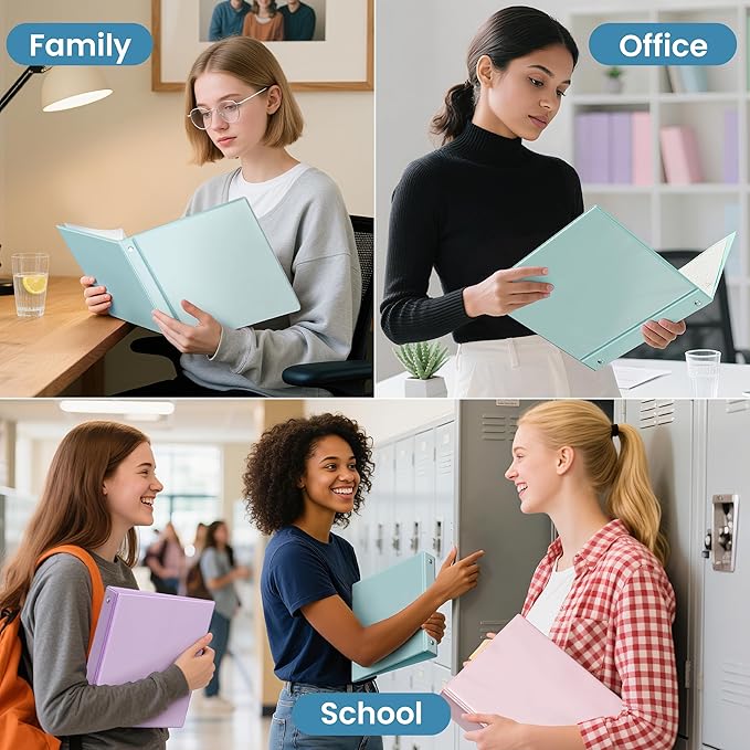 SUNEE 3 Ring Binder 1 Inch 1 Pack, Clear View Binder Three Ring PVC-Free (Fit 8.5x11 Inches) for School or Office Supplies, Pastel Blue