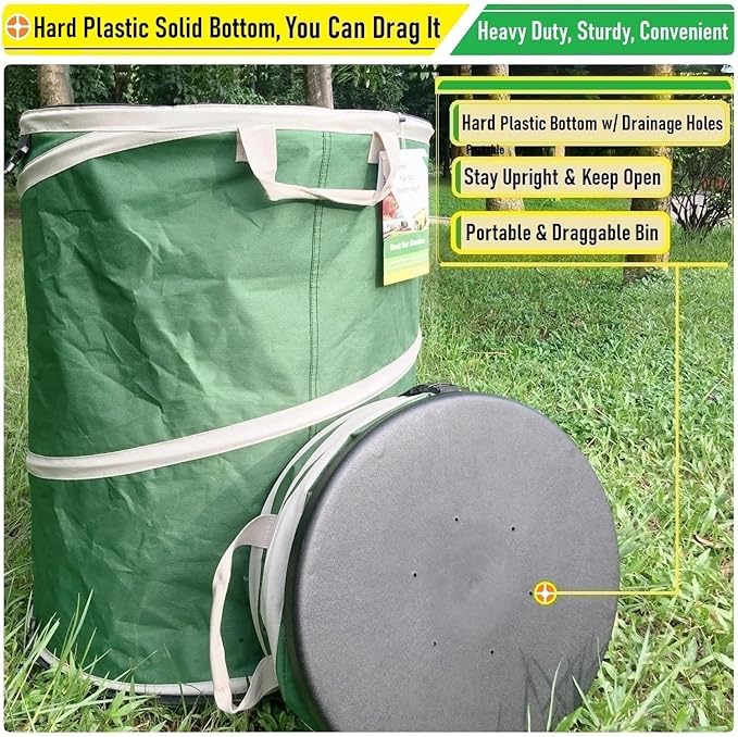 46-Gallon Collapsible Trash Can (22x28 in) Hard-Shell Bottom Yard Garden Bag,Big Leaf Bag,Yard Waste Bag,Debris Container,Pop-Up Recycling Bin,Camping Waste Bin,Laundry Hamper,Lawn Grass,Weeds Barrel