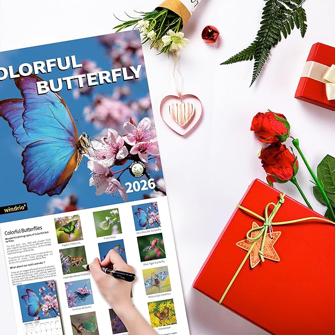 2026 Wall Calendar,Calendar 2026, November 2025 - December 2026, Wall Calendar Butterfly, 12" x 24" Opened,Full Page Months Thick & Sturdy Paper for Calendar Organizing & Planning