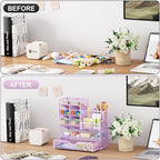 Marbrasse Mesh Pen Holder for Desk, Multi-Functional Pencil Organizer with Drawer, Desk Organizers and Accessories for Office Art Supplies (Purple)