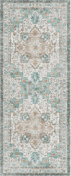 GENIMO 2‘6“x8 Runner Rugs for Hallway, Machine Washable Non Slip Vintage Rugs, Low Pile Lightweight Soft Print Rug for enrtyway, Corridor, Home Office, Kitchen, Cyan
