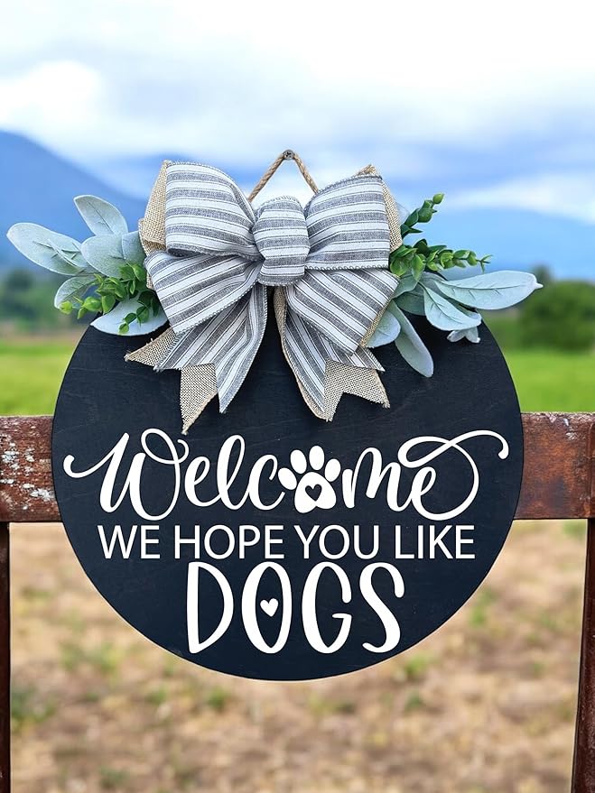 Wood front door sign Wood sign Home decor Welcome sign Sign for front door House warming gift Wedding gift (Dogs 3.0-UV033(A3) S006, 11" Width)