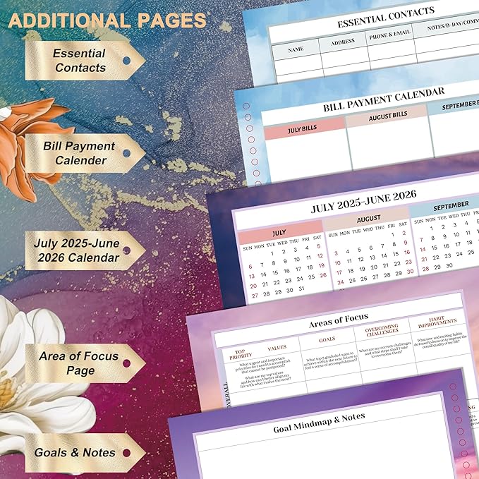 CAGIE Planner 2025-2026: 18 Months Jul 2025 - Dec 2026 Calendar Planners Weekly and Monthly 8.5" x 11" Large Spiral Planners for Women Hourly Daily Yearly Agenda with Tabs Stickers, Marble