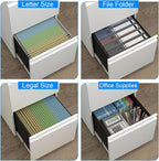 HOMOFFICE 2 Drawer File Cabinet with Lock, Metal Mobile Filing Cabinet on Wheels, Compact Desk Side Storage Cabinet for Home Office, Letter/Legal/A4 File Organizer with Anti-Tip Wheel (White)