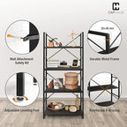 CAPHAUS 4 Tier Bookshelf, 24 Inch Width Free Standing Shelf, Bookcase Shelf Storage Organizer, Industrial Book Shelves for Home Office, Living Room, Kitchen, Black Vintage Shelves & Metal Frame