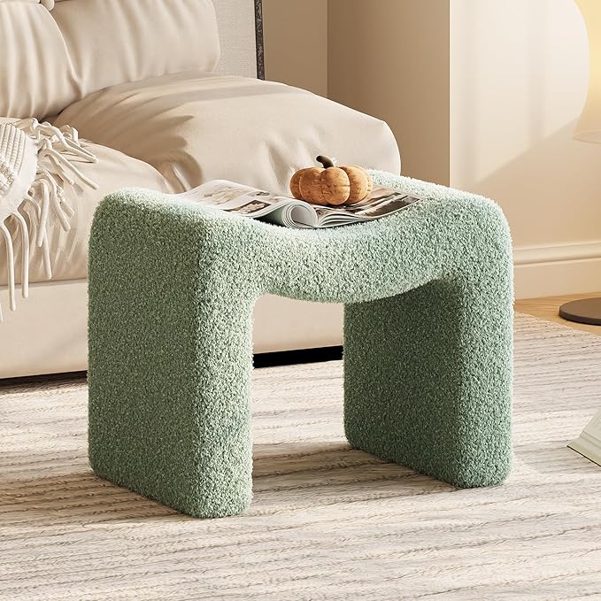 ZYKZYK Ottoman Vanity Seat, Plush Velvet Backless Stool and Small Foot Rest, Modern Accent Seating for Bedroom, Makeup Table or Living Room, Green