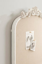 Kate and Laurel Arendahl Decorative Arch Pinboard; 19 x 31; White; Framed Arched Ornate Vintage Cork Board for Use as Motivational Vision Board or Wall Organizer