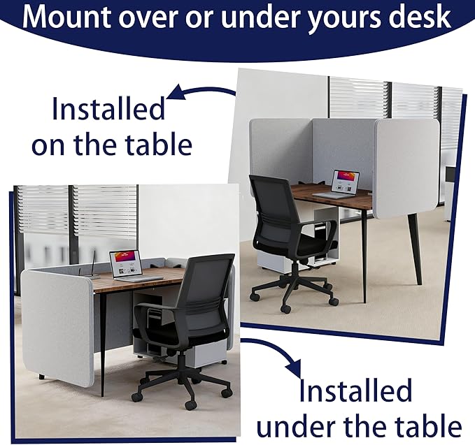 KERRAM Desk Privacy Panel 24 x 24 Inch, Sound Absorbing & Proof Desk Divider for Office, Clamp-on/Screw-on Acoustic Desk Back Panel Partition, Gray