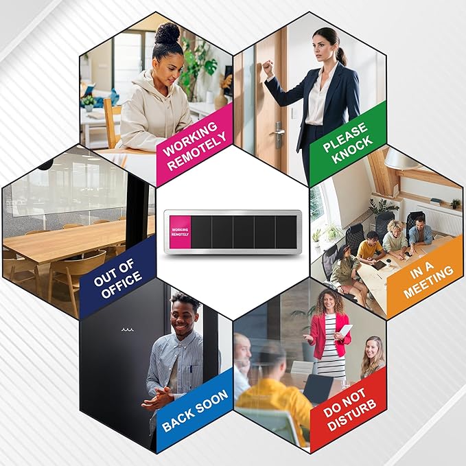 Office Door Signs-Meeting in Progress Door Sign with 6 Options, Do Not Disturb, In a Meeting, Out of Office, Please Knock, Working from Home, Back Soon, Business Privacy Sign Shows the Status of the Person Inside the Room