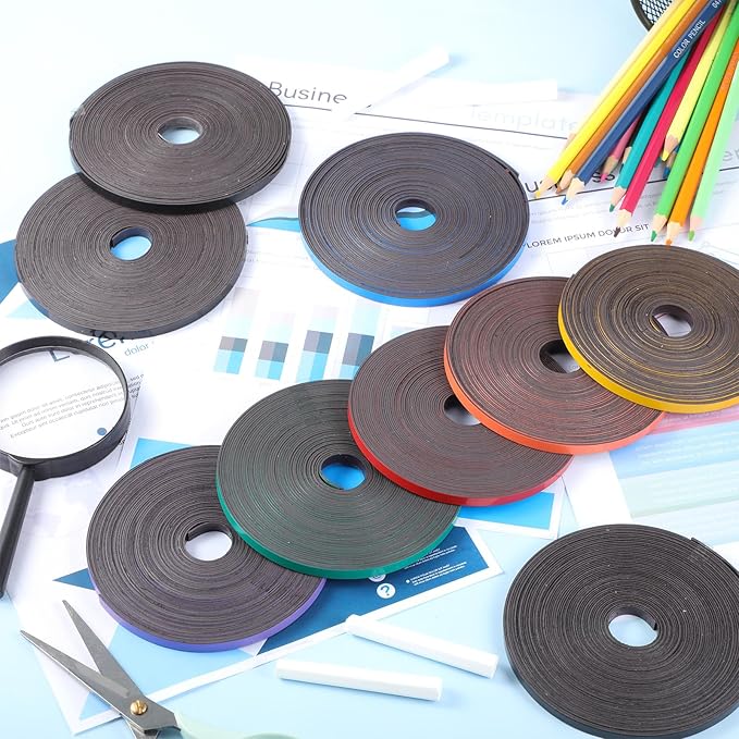 AmazingSpark Magnetic Tape Roll Thin Strips, 1/4 Inch x 33 Feet Magnetic Board Dividers Whiteboard Graphic Decorative Tape Marking Line for Classroom Office Art Accessories(Blue)