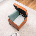 Asense 17 Inch Storage Ottoman Foot Rest,Square Faux Leather Foot Stool,Small Ottoman with Storage,Padded Seat for Entryway,Living Room,Bedroom,Couch,Under Desk,Cognac Brown