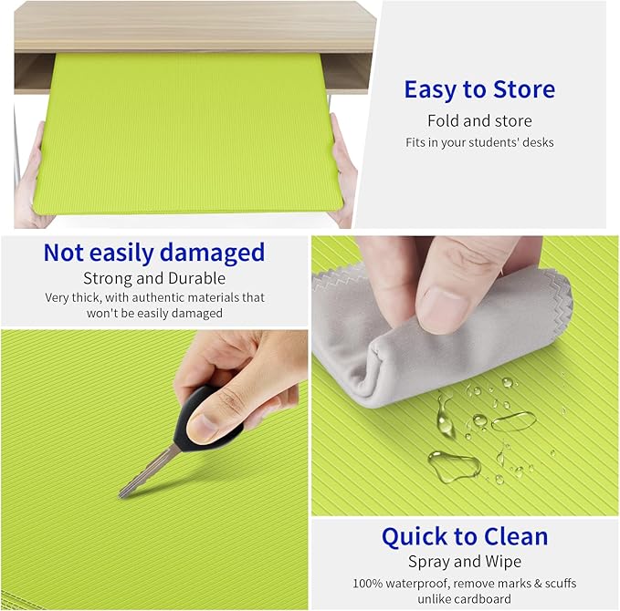 2 Pack Fluorescent Green Desk Dividers for Students, Privacy Shields Folder for Students, Durable & Waterproof Plastic Study Board, Classroom Teacher Supplies Test Divider, Includes Extra Labels