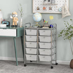 GLACER 10 Drawer Rolling Cart, Storage Cart with Lockable Whieels & Metal Frame, Trolley for Art Craft Oganizer, Mobile Utility Cart for Office, School, Classroom, Kitchen (Clear White)