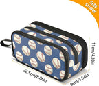 BOENLE Baseballs Ball Blue Pencil Case Box Boys Girls Large Pencil Pouch with Zipper Compartments Big Capacity Stationery Pen Bag Organizer for Kids Teens Adults School