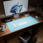 Aothia Double-Sided Desk Pad – 37.8"x17" Leather Desk Mat with Eco Cork Protector, Large Mouse Pad, Waterproof Desk Blotter for Office/Home (Blue Topaz)