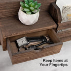 Lwenki Wall Mount Key Holder with Mail Organizer, 100% Paulownia Wood, 7 Metal Hooks, Storage Drawer, Entryway Home Decor (Brown)