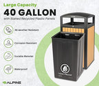 Alpine 40 Gallon Commercial Outdoor Trash Can with Lid - Modern Heavy Duty Large Outdoor Garbage Can with Durable Plastic Bin, Slatted Recycled Plastic Panels for Parks, Trails & Resorts (CD)