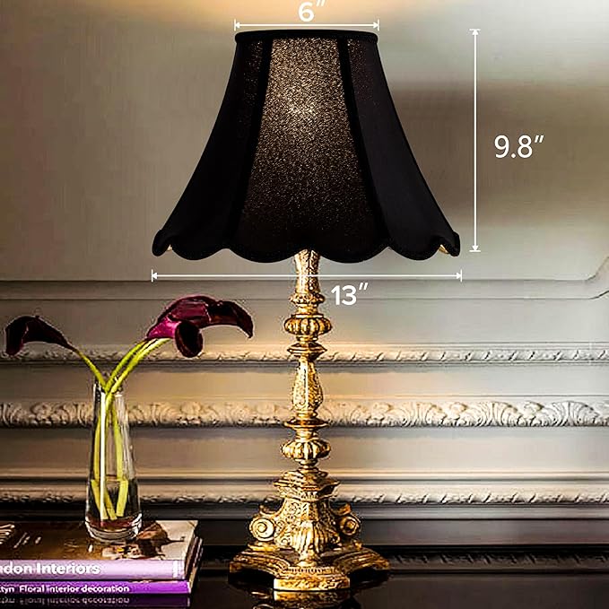 GOSO Scalloped Lamp Shades Set of 1 Medium Black Replac, Braids with Petal Edges,6×13×9.8 Inch Spider Lamp Shade for Floor Lamps, Modern Faux Silk Lampshades, Living Room Table Lamps,Easy Assembly