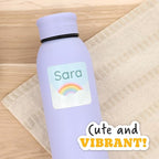 Large Name Labels for Kids (33) - Custom Stickers for Daycare and School Supplies - Durable, Waterproof Stickers for Water Bottles, Lunch Boxes, and More with Unique Designs - Rainbow