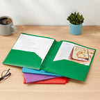 Amazon Basics Plastic 3 Hole Punch Folders with 2 Pockets, 8.5 x 11 inches, Pack of 12, Assorted Color