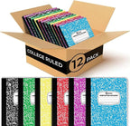 Rosmonde 12 Pack Bulk Composition Notebooks College Ruled, 200 Pages (100 Sheets), 9-3/4 x 7-1/2, Hard Cover College Ruled Notebooks, Assorted Colors Composition Notebook For School, Colors May Repeat